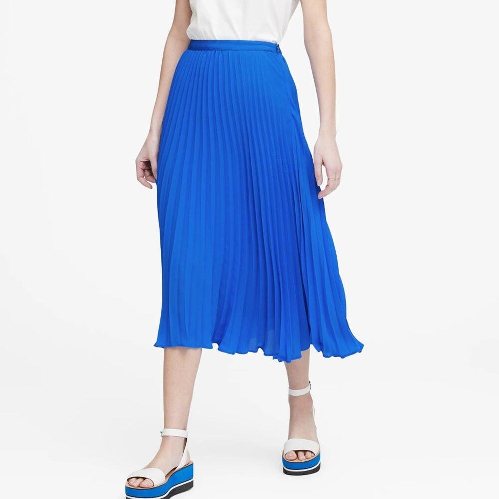 Banana Republic Pleated Midi Skirt Brilliant Blue